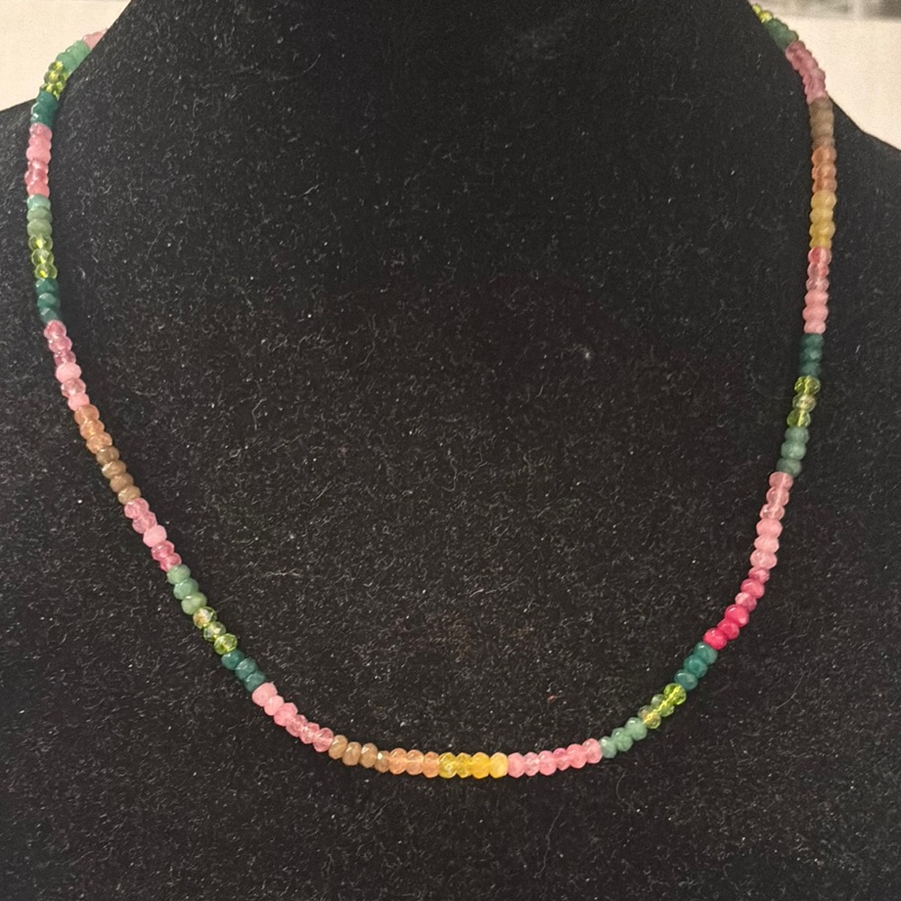 Multicolor watermelon Tourmaline Beaded Necklace